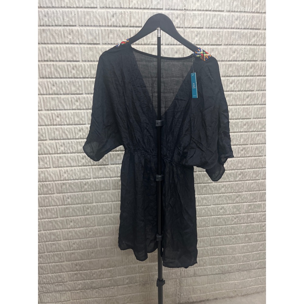 Cupshe Black Embroidered V-Neck Swim Cover Up Dress Large CAA07B3M007AA Boho - Picture 2 of 4
